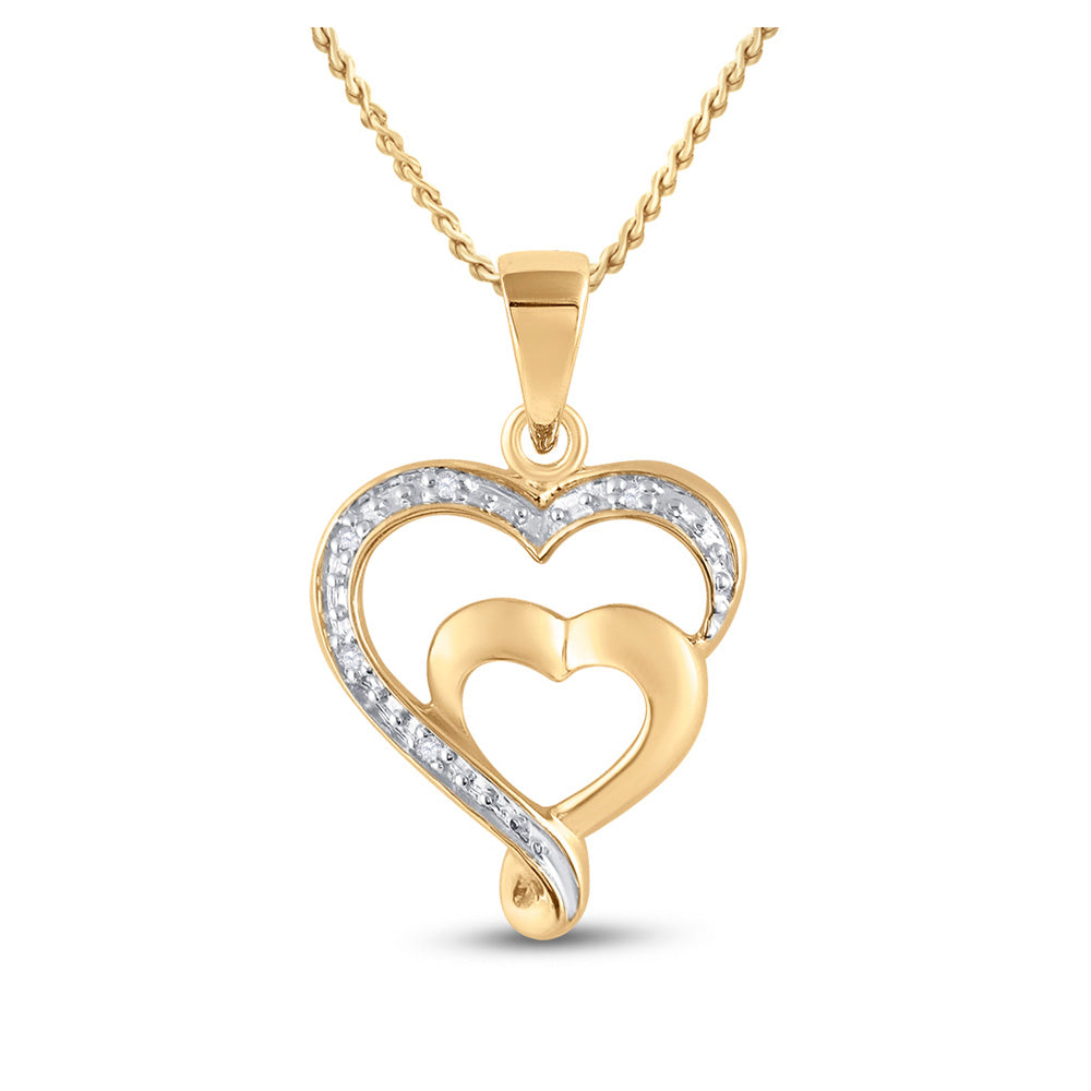 10kt Yellow Gold Womens Round Diamond Heart Pendant .01 Cttw