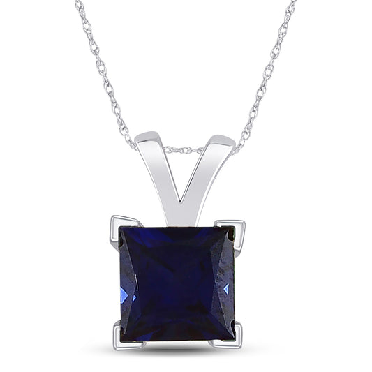 Sterling Silver Womens Princess Synthetic Blue Sapphire Solitaire Pendant 1-1/3 Cttw