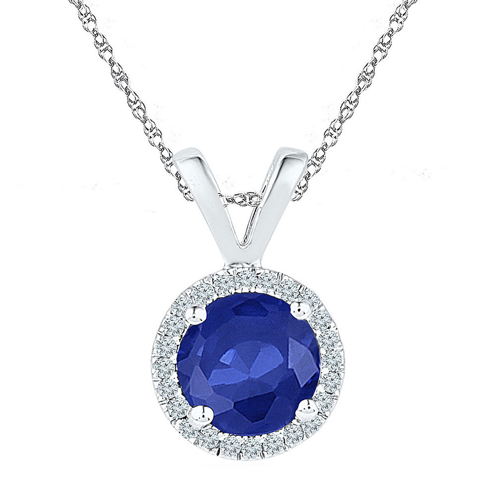 Sterling Silver Womens Round Synthetic Blue Sapphire Solitaire Pendant 1/10 Cttw