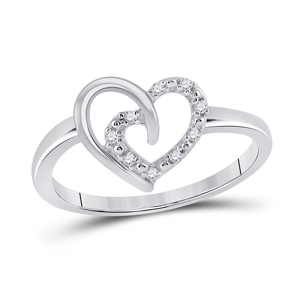 Sterling Silver Womens Round Diamond Heart Ring 1/20 Cttw