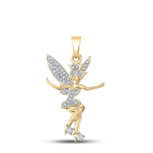 10kt Yellow Gold Womens Round Diamond Fairy Fashion Pendant 1/4 Cttw