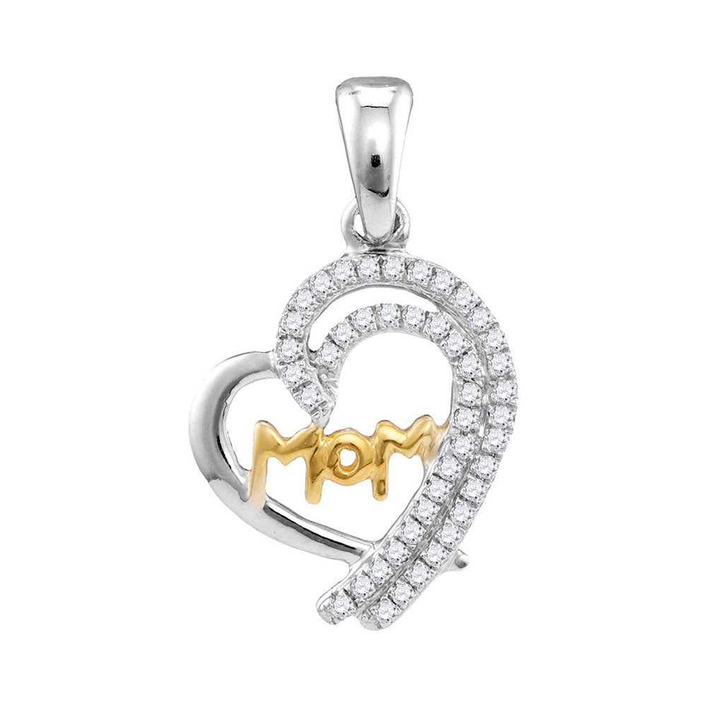 10kt White Gold Womens Round Diamond Two-tone Mom Heart Pendant 1/5 Cttw