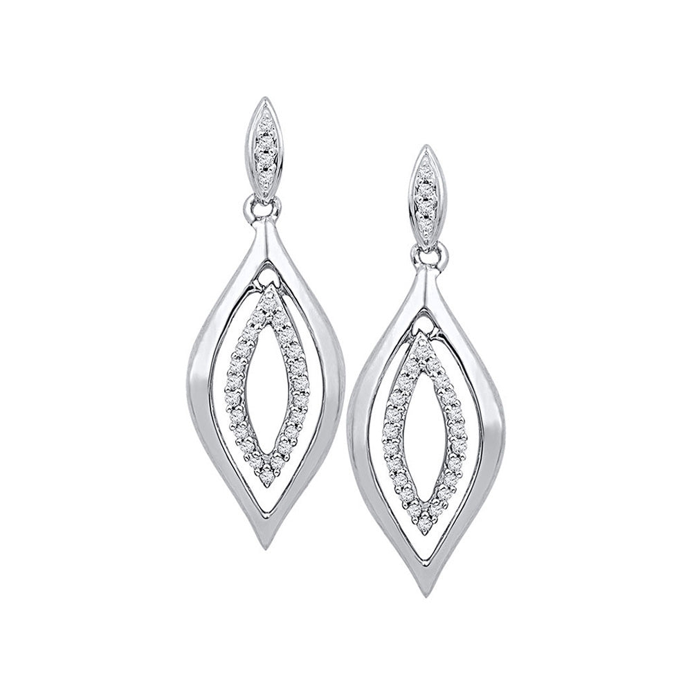 10kt White Gold Womens Round Diamond Double Oval Dangle Earrings 1/6 Cttw