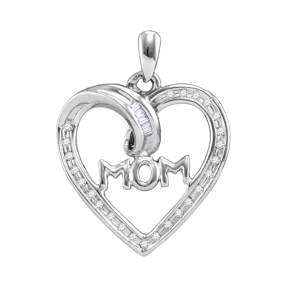 Sterling Silver Womens Round Diamond Mom Heart Pendant 1/10 Cttw