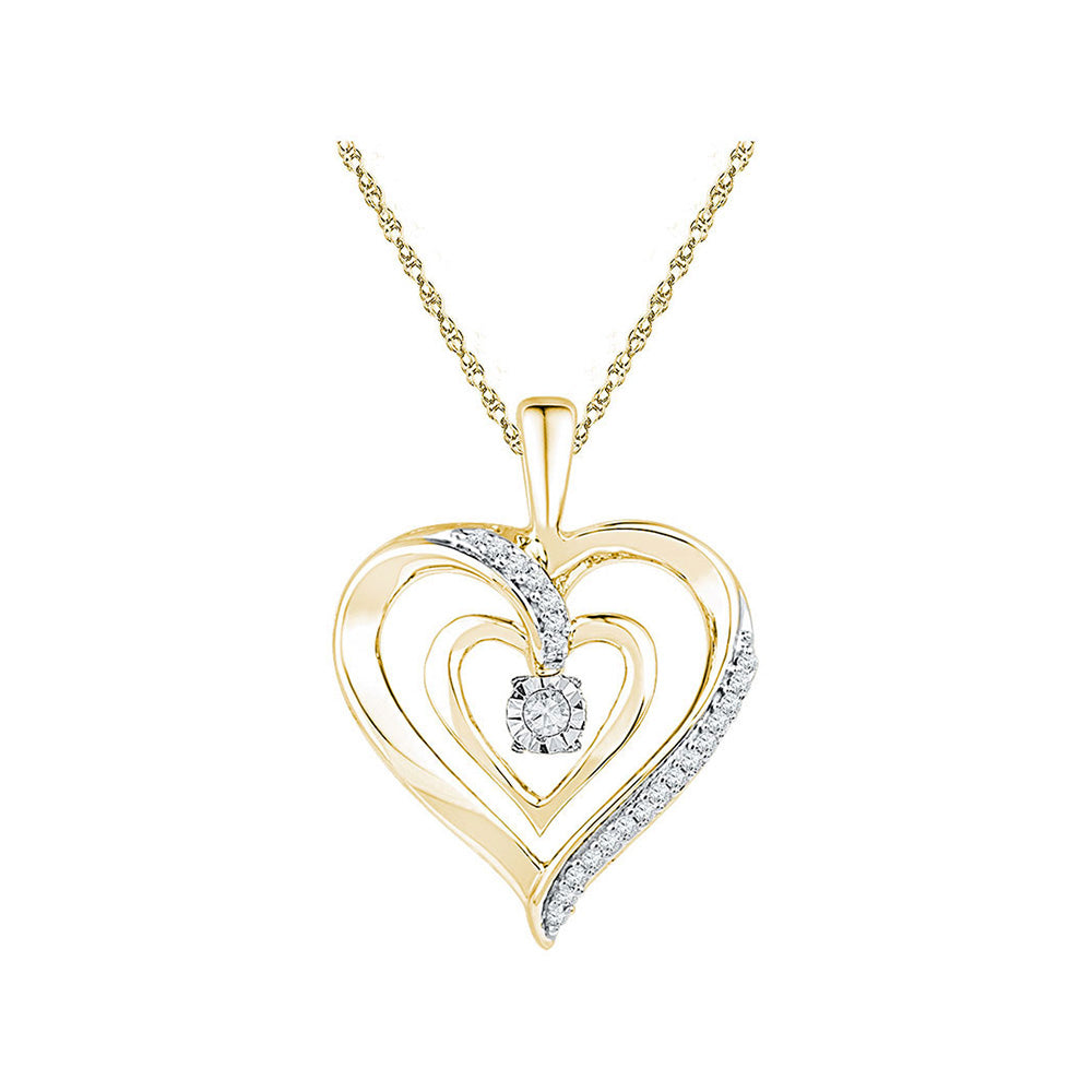 10kt Yellow Gold Womens Round Diamond Moving Twinkle Solitaire Heart Pendant 1/10 Cttw