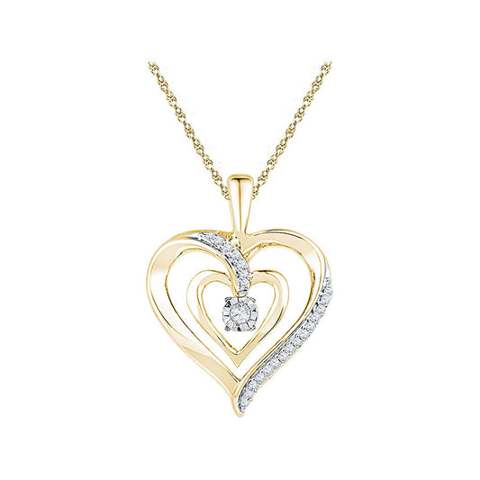 10kt Yellow Gold Womens Round Diamond Moving Twinkle Solitaire Heart Pendant 1/10 Cttw