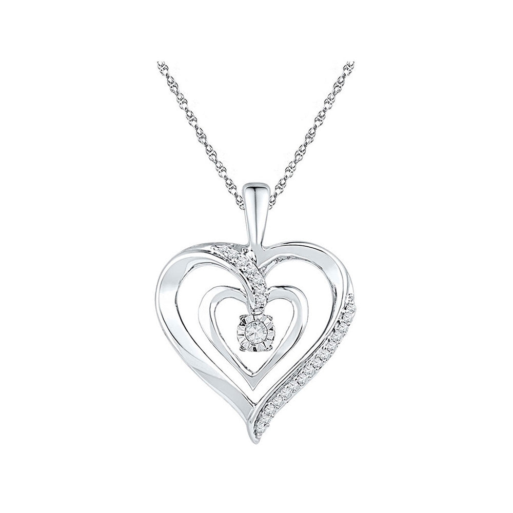 Sterling Silver Womens Round Diamond Heart Pendant 1/10 Cttw