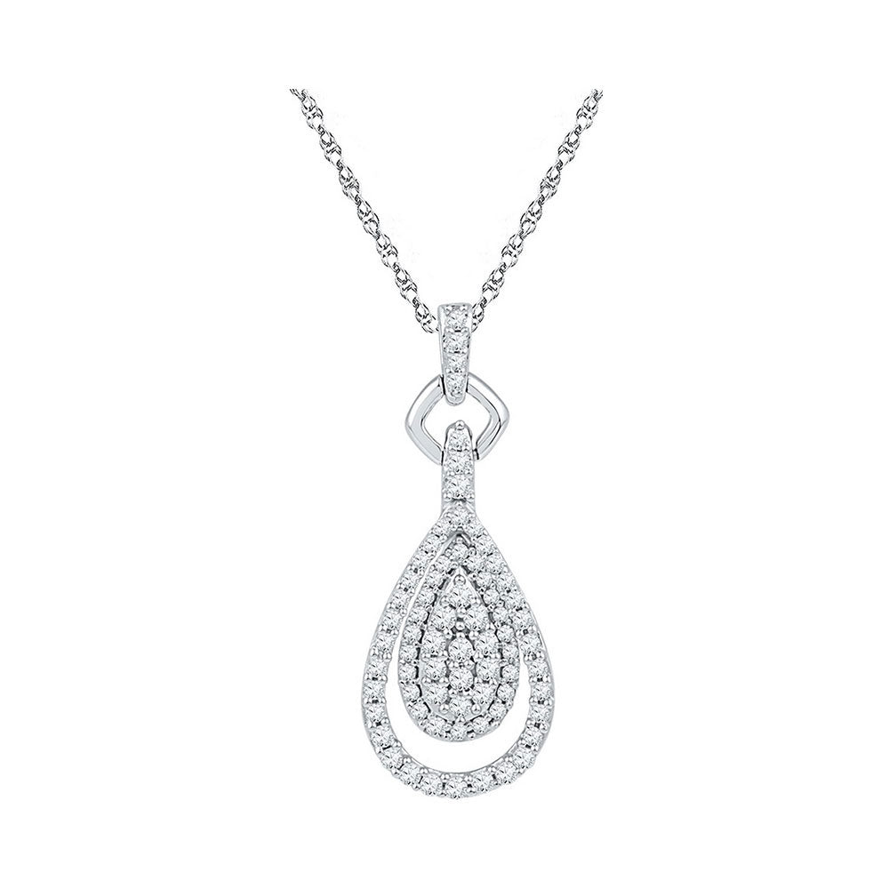 10kt White Gold Womens Round Diamond Teardrop Pendant 1/2 Cttw