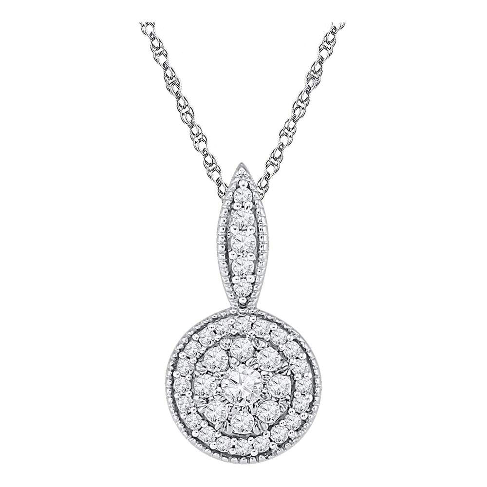 10kt White Gold Womens Round Diamond Circle Frame Flower Cluster Pendant 1/3 Cttw