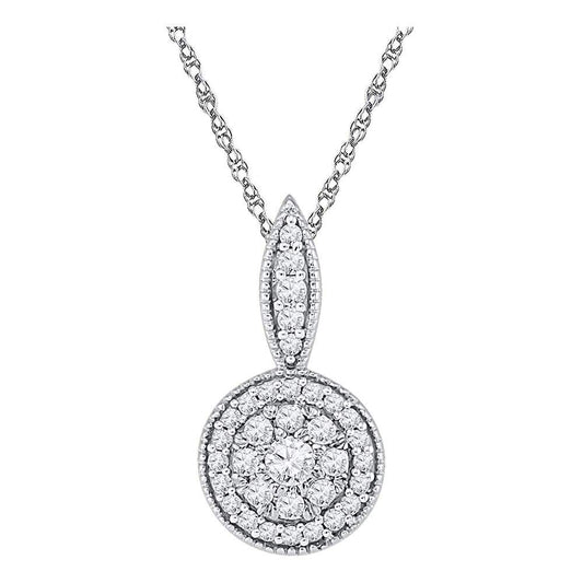 10kt White Gold Womens Round Diamond Circle Frame Flower Cluster Pendant 1/3 Cttw