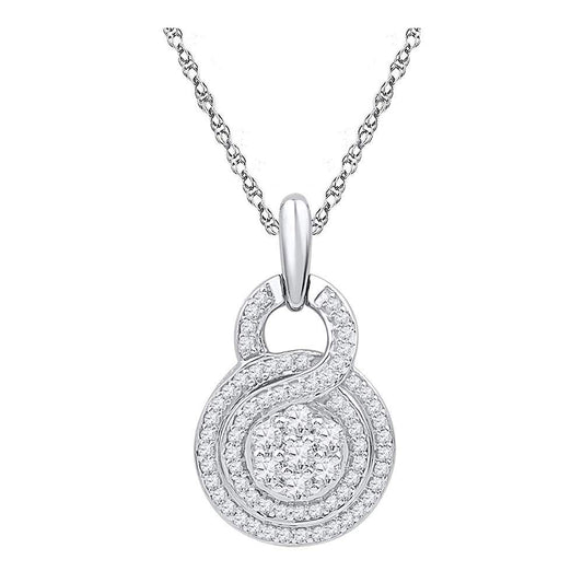 10kt White Gold Womens Round Diamond Circle Flower Cluster Pendant 1/2 Cttw