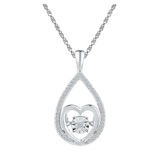 Sterling Silver Womens Round Diamond Moving Twinkle Heart Pendant 1/8 Cttw