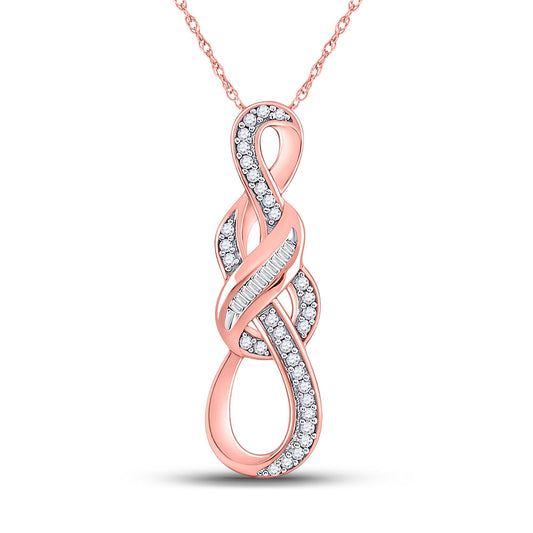 10kt Rose Gold Womens Round Diamond Knot Fashion Pendant 1/6 Cttw