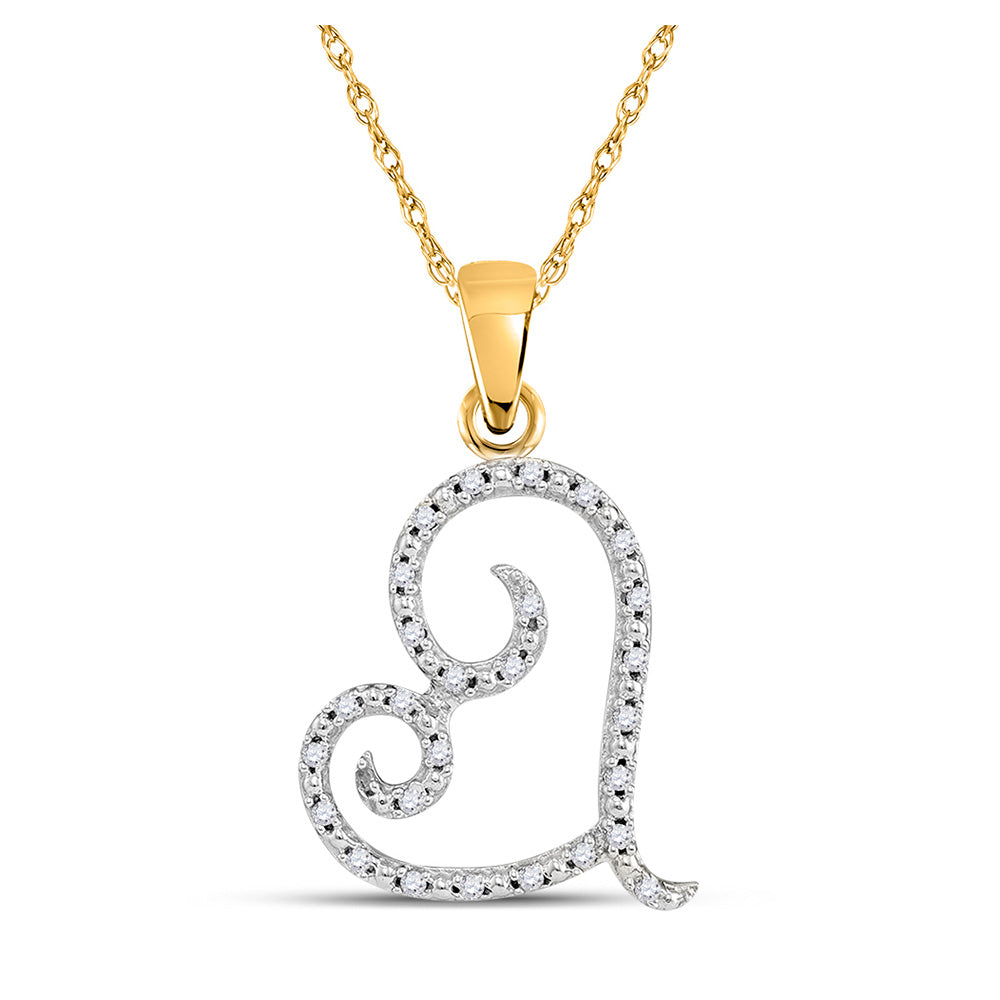 10kt Yellow Gold Womens Round Diamond Curled Heart Pendant 1/10 Cttw