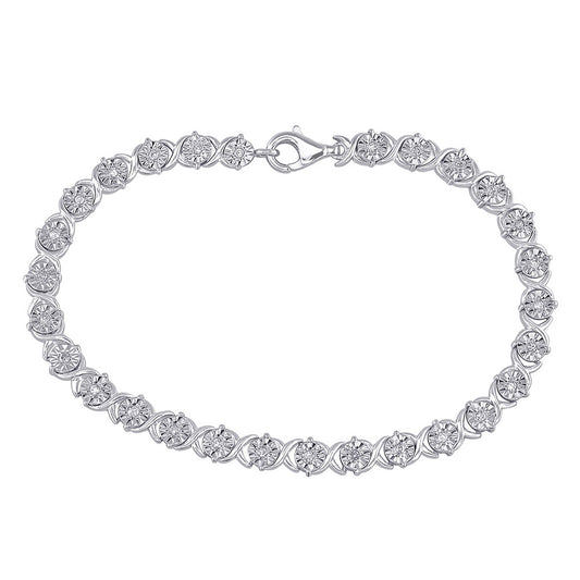 Sterling Silver Womens Round Diamond Fashion Tennis Bracelet 1/3 Cttw