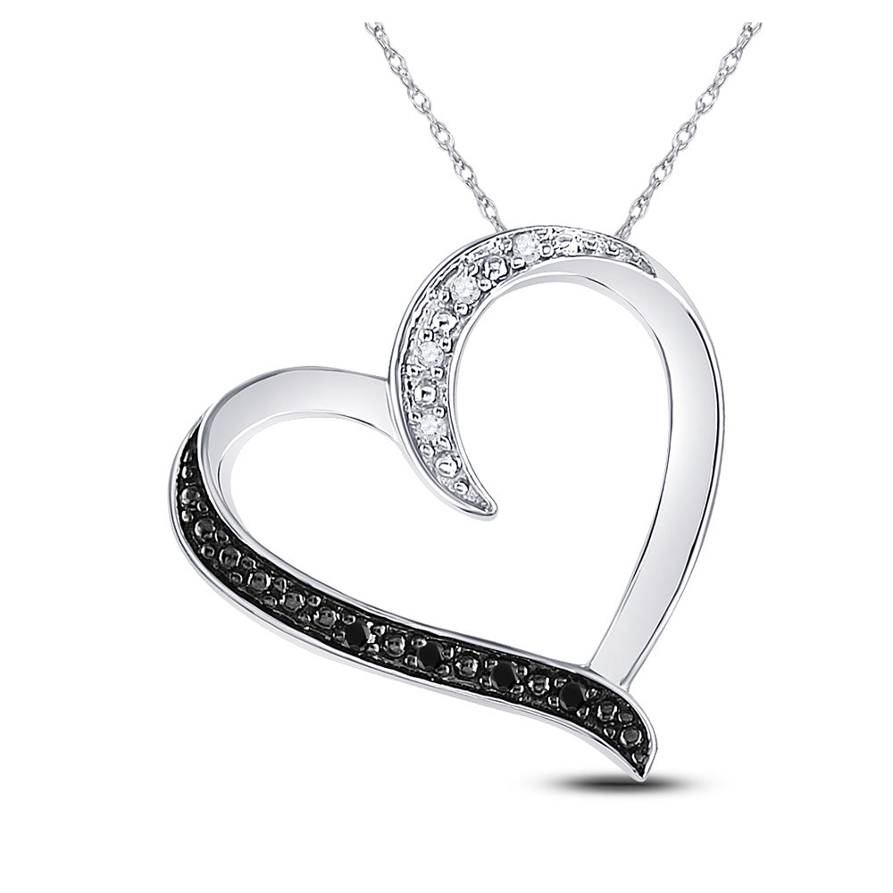 Sterling Silver Womens Round Black Color Enhanced Diamond Simple Heart Pendant 1/20 Cttw