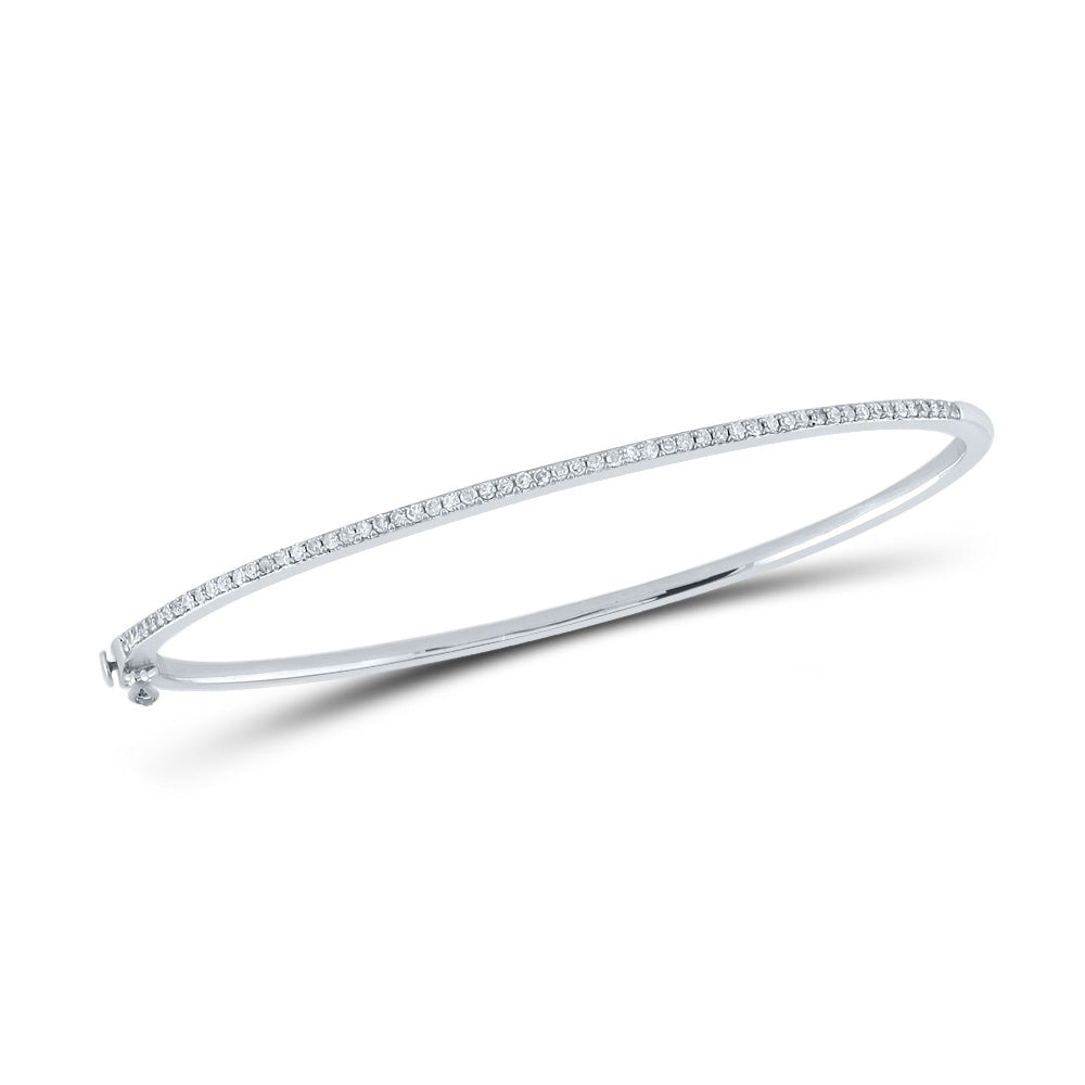 Sterling Silver Womens Round Diamond Single Row Bangle Bracelet 1/3 Cttw