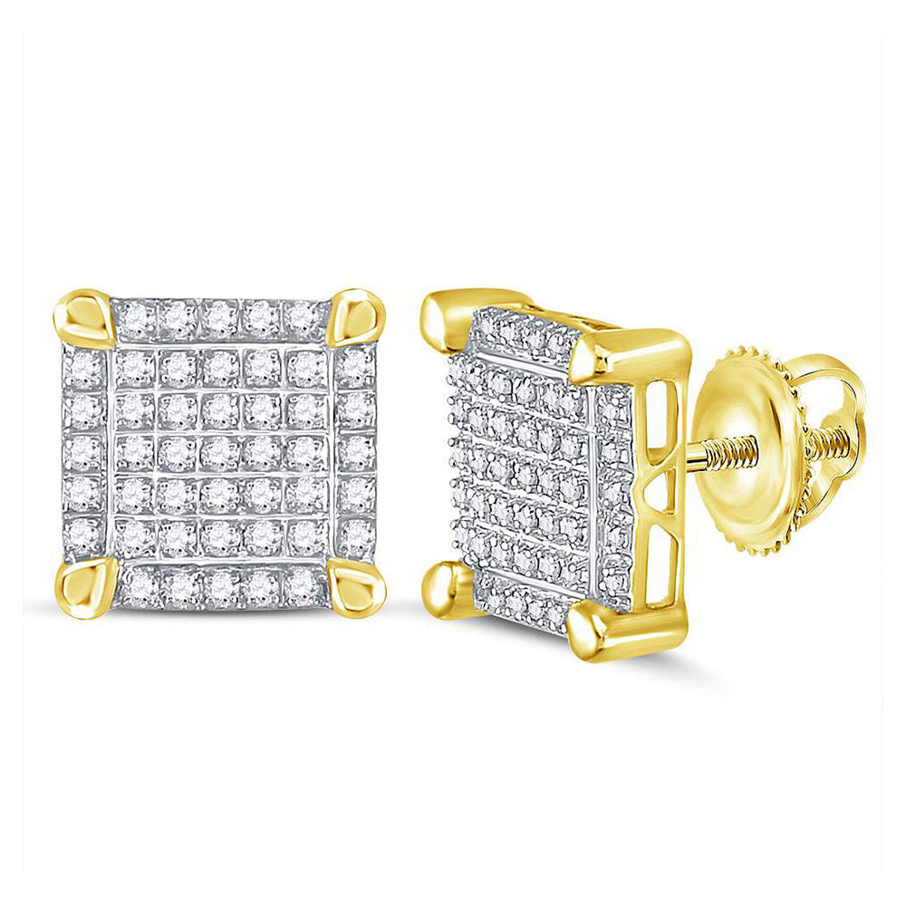 10kt Yellow Gold Round Diamond Square Cluster Stud Earrings 1/4 Cttw