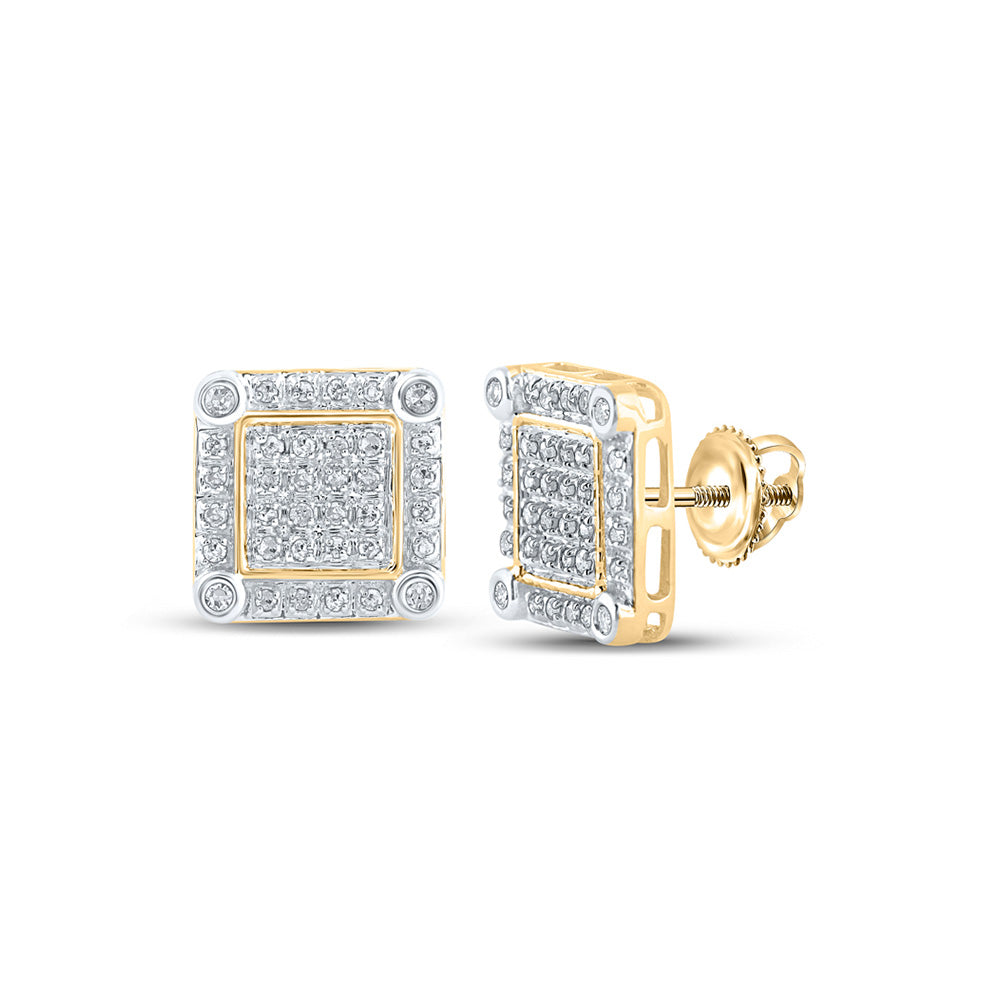 10kt Yellow Gold Round Diamond Square Earrings 1/4 Cttw