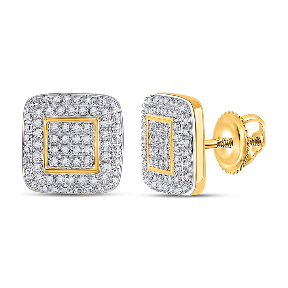 10kt Yellow Gold Round Diamond Square Earrings 1/3 Cttw