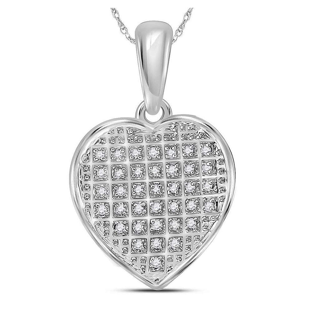 Sterling Silver Womens Round Diamond Heart Pendant 1/10 Cttw