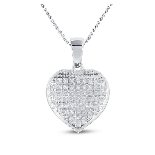 Sterling Silver Womens Round Diamond Heart Pendant 1/6 Cttw