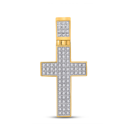 10kt Yellow Gold Mens Round Diamond Cross Charm Pendant 1/4 Cttw