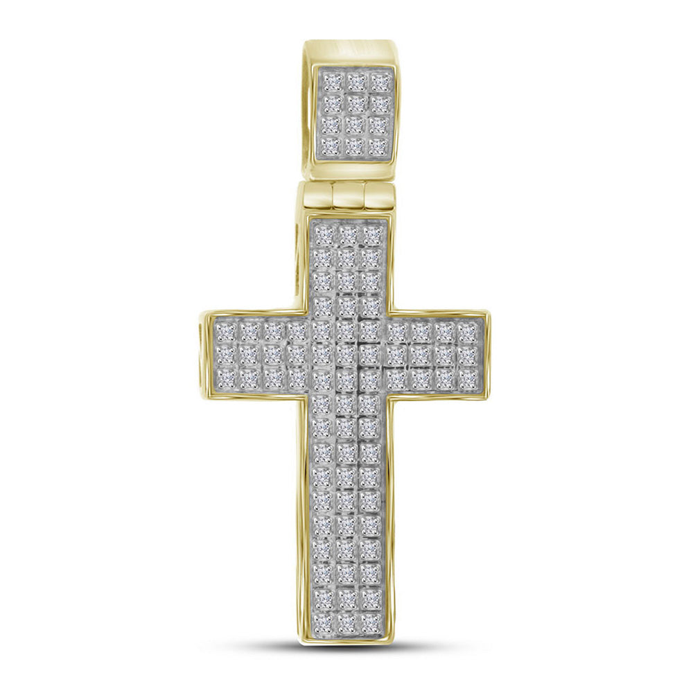 10kt Yellow Gold Mens Round Diamond Cross Charm Pendant 1/4 Cttw