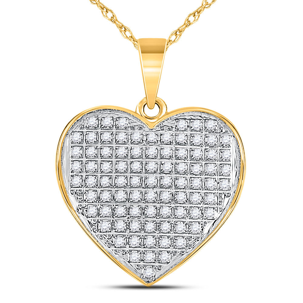 10kt Yellow Gold Womens Round Diamond Heart Pendant 1/4 Cttw