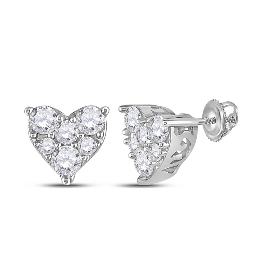 10kt White Gold Womens Round Diamond Heart Cluster Stud Earrings 1/3 Cttw