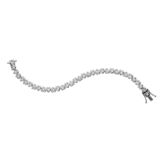 Sterling Silver Womens Round Diamond Heart Tennis Bracelet 1 Cttw