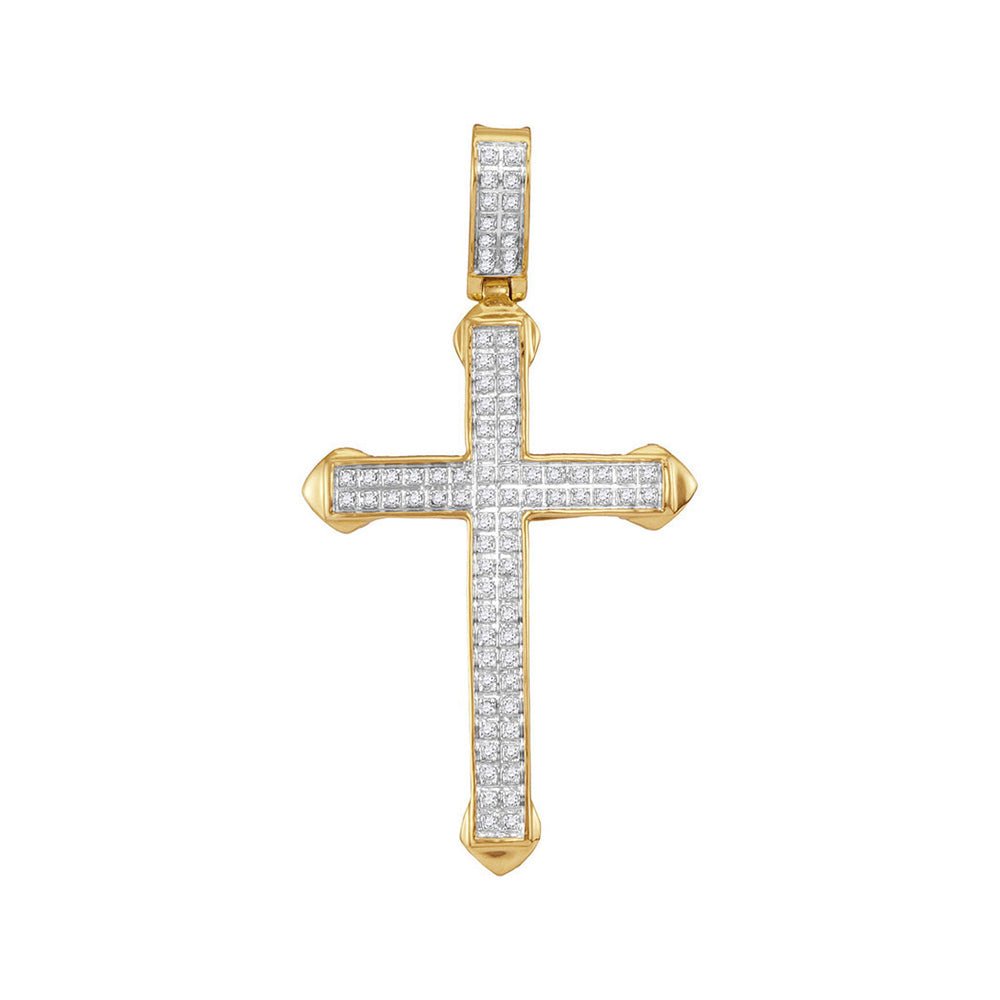 10kt Yellow Gold Mens Round Diamond Cross Charm Pendant 1/4 Cttw