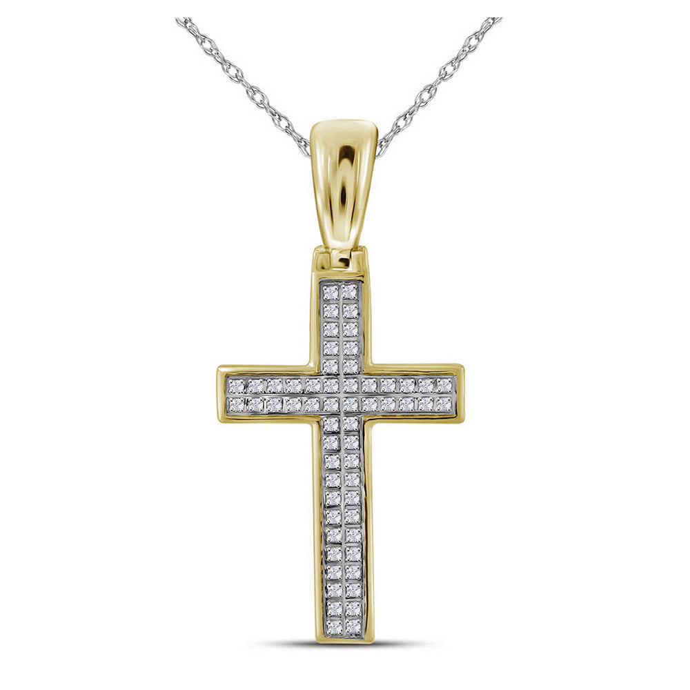 10kt Yellow Gold Mens Round Diamond Small Cross Charm Pendant 1/6 Cttw