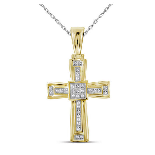 10kt Yellow Gold Mens Round Diamond Cross Charm Pendant 1/10 Cttw