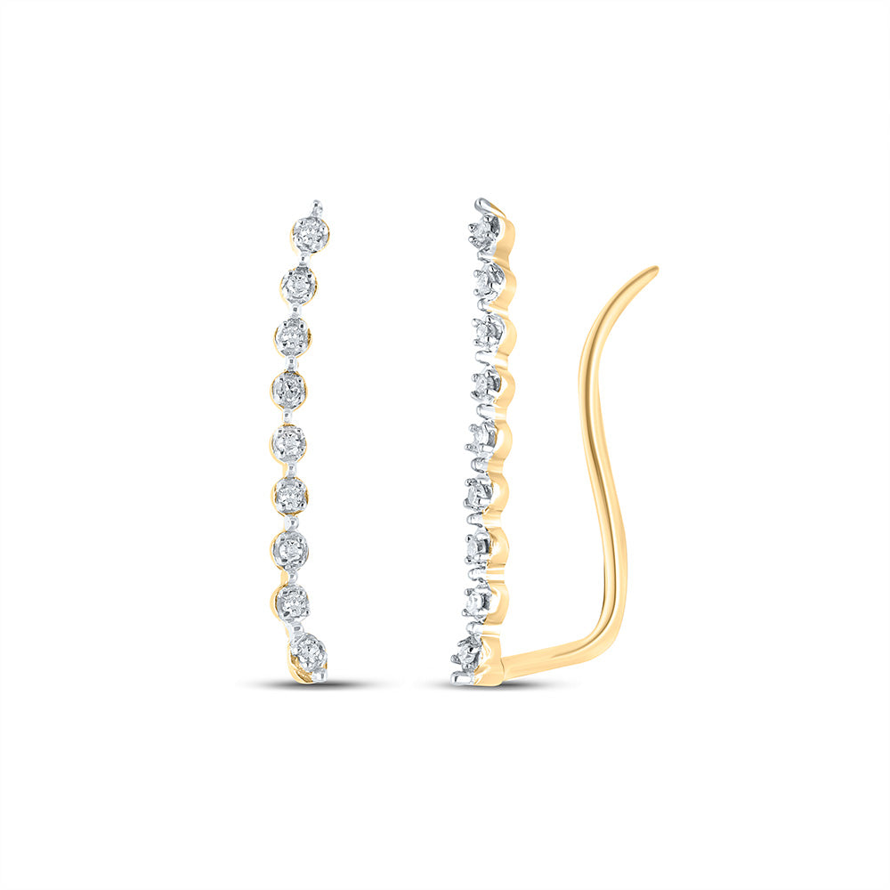 10kt Yellow Gold Womens Round Diamond Climber Earrings 1/20 Cttw