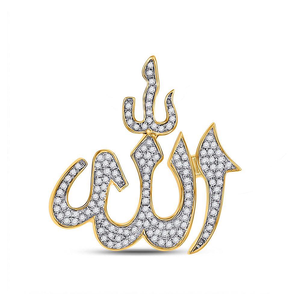 10kt Yellow Gold Mens Round Diamond Allah Islam Charm Pendant 1/3 Cttw