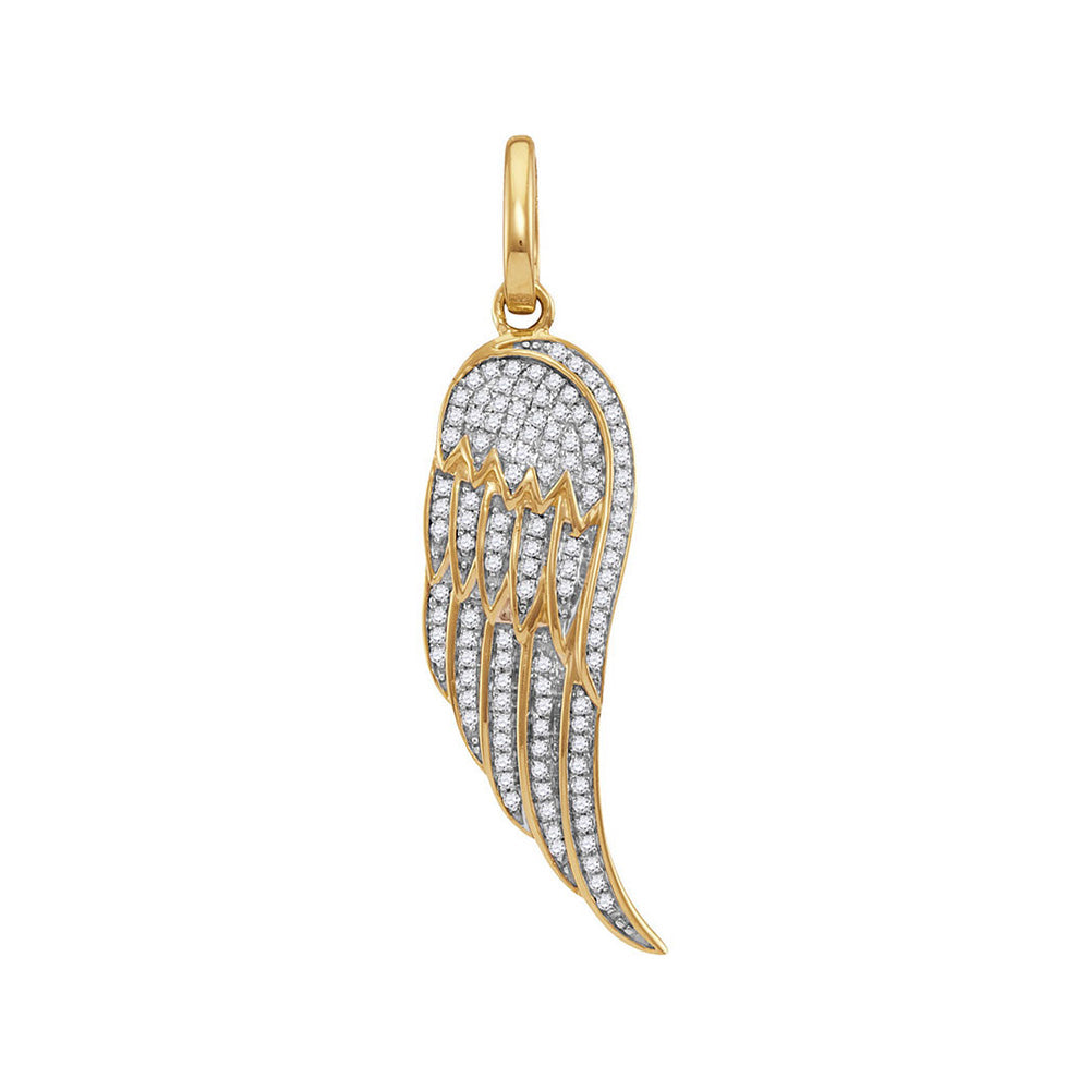 10kt Yellow Gold Mens Round Diamond Feather Wing Charm Pendant 1/3 Cttw