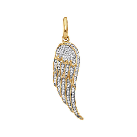 10kt Yellow Gold Mens Round Diamond Feather Wing Charm Pendant 1/3 Cttw