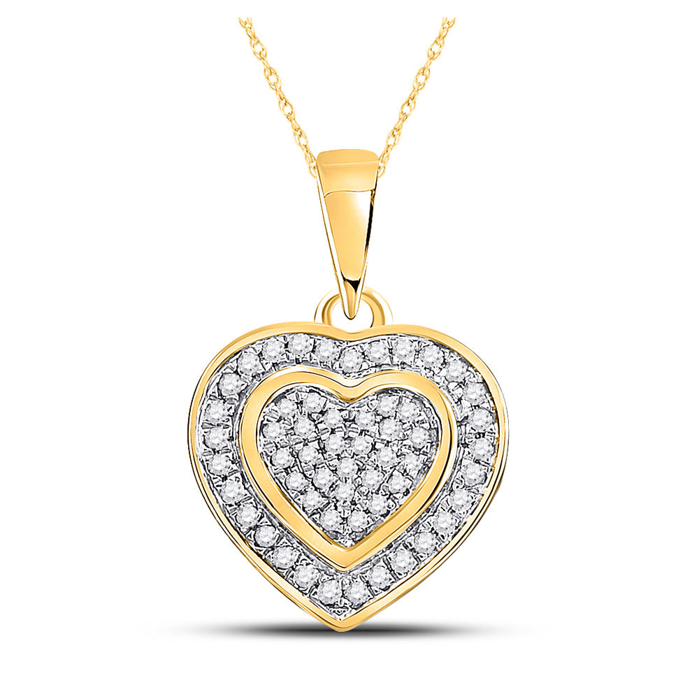 10kt Yellow Gold Womens Round Diamond Heart Pendant 1/5 Cttw