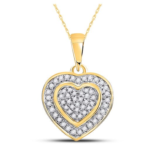 10kt Yellow Gold Womens Round Diamond Heart Pendant 1/5 Cttw