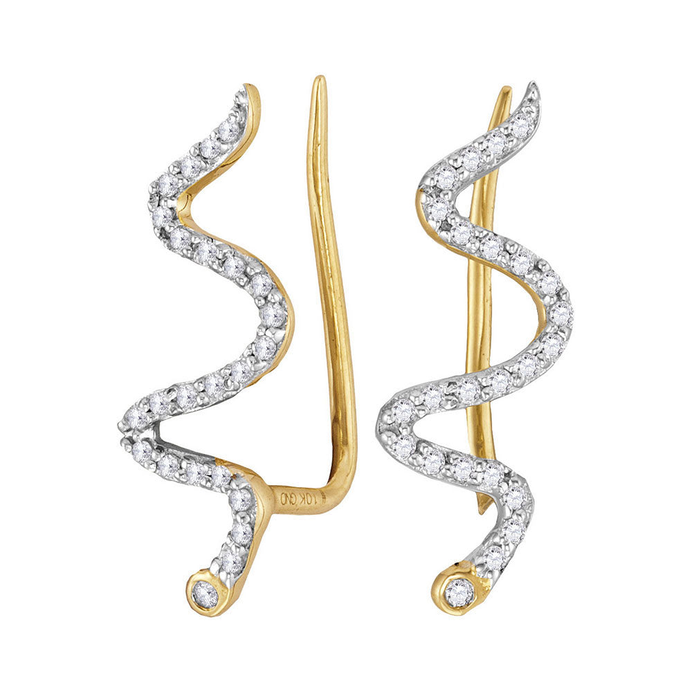 10kt Yellow Gold Womens Round Diamond Snake Climber Earrings 1/6 Cttw