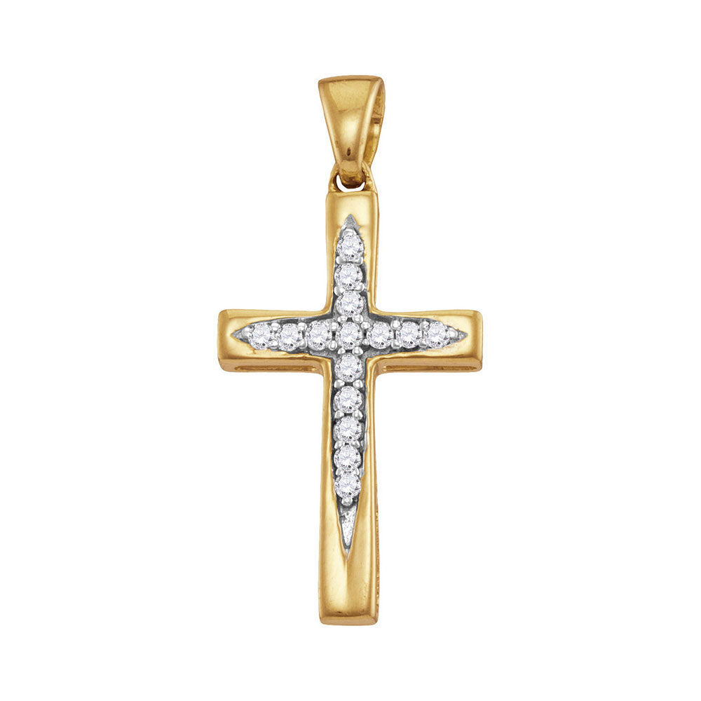 10kt Yellow Gold Womens Round Diamond Cross Pendant 1/10 Cttw