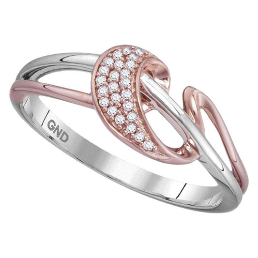 10kt White Rose-tone Gold Womens Round Diamond Stripe Ribbon Band Ring 1/20 Cttw