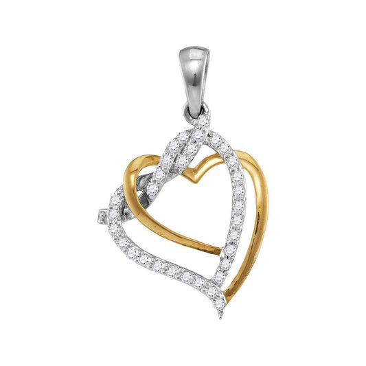 10kt Two-tone Gold Womens Round Diamond Heart Pendant 1/5 Cttw