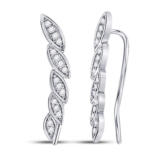 14kt White Gold Womens Round Diamond Climber Earrings 1/5 Cttw