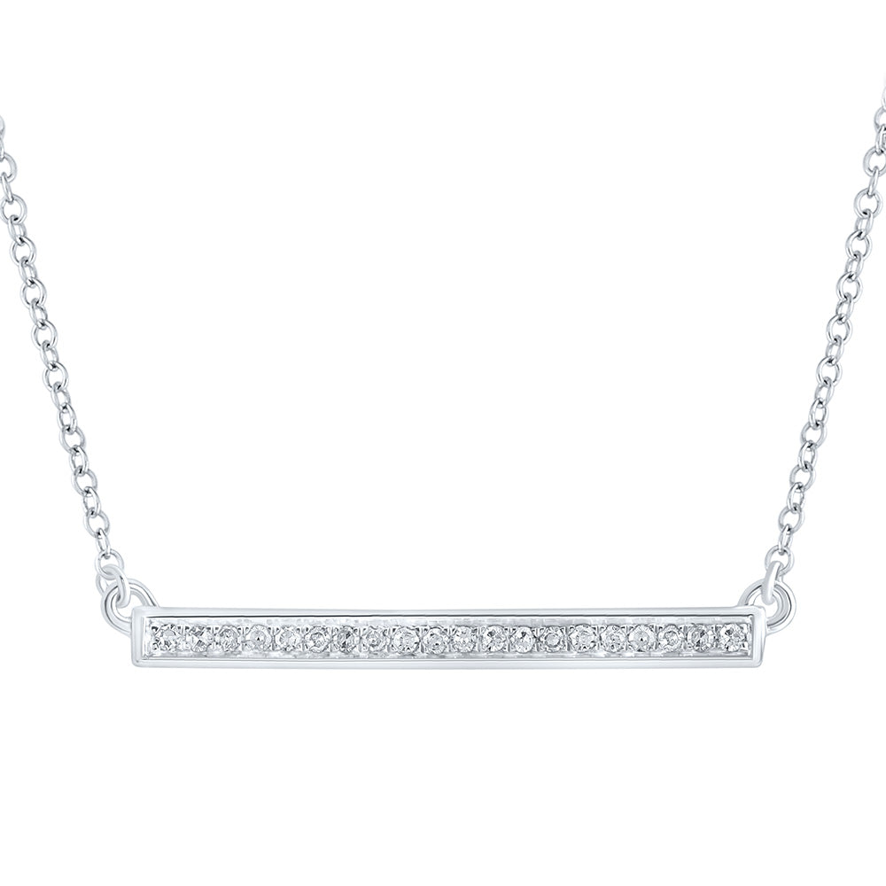 10kt White Gold Womens Round Diamond Bar Pendant Chain Necklace 1/10 Cttw