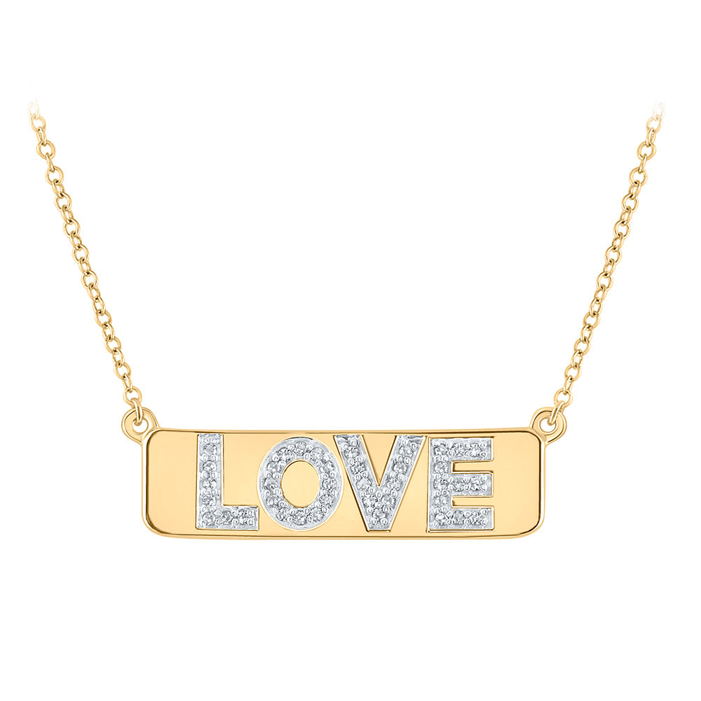 10kt Yellow Gold Womens Round Diamond Love Bar Pendant Necklace with 18-inch Chain 1/8 Cttw