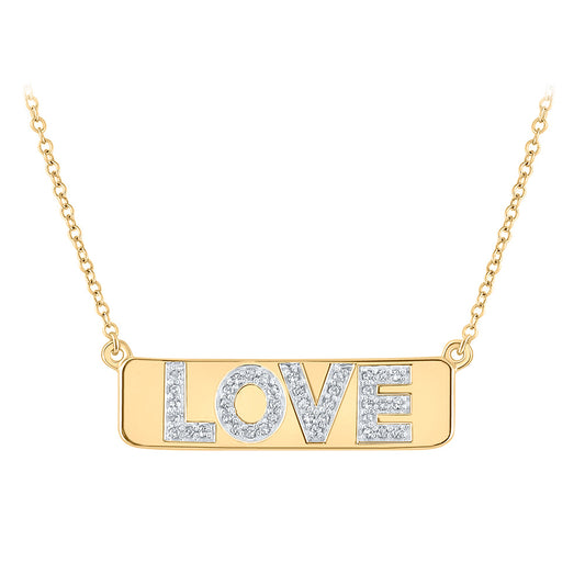 10kt Yellow Gold Womens Round Diamond Love Bar Pendant Necklace with 18-inch Chain 1/8 Cttw