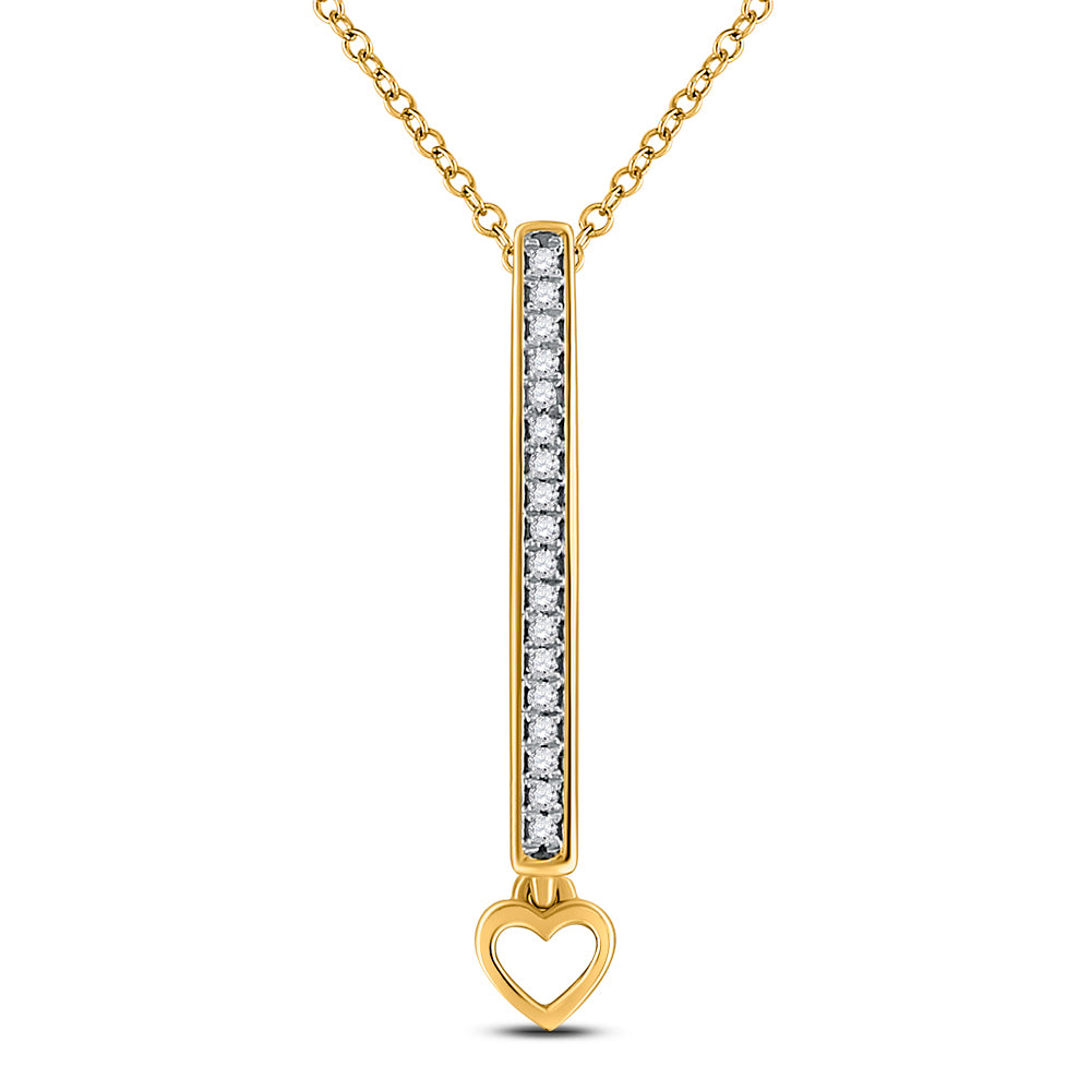 10kt Yellow Gold Womens Round Diamond Heart Bar Pendant 1/12 Cttw