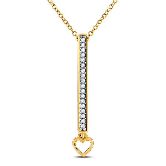 10kt Yellow Gold Womens Round Diamond Heart Bar Pendant 1/12 Cttw